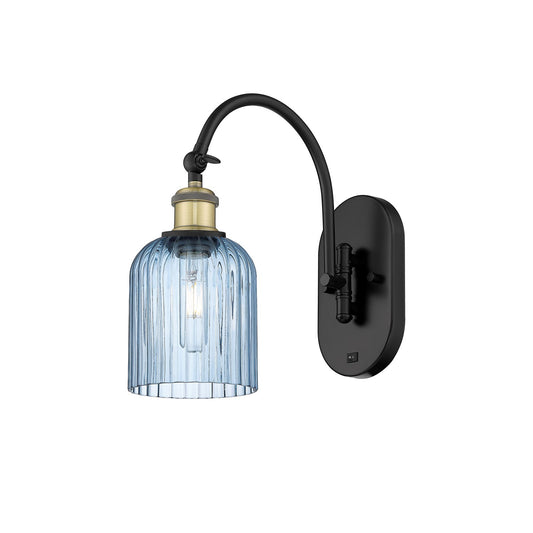 Innovations Bridal Veil 5in 1-Light Wall Sconce | Industrial Black Antique Brass and Princess Blue Glass | Hallway & Bathroom | Model 918-1W-BAB-G559-5BL