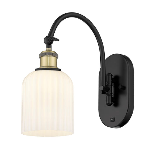 Innovations Bridal Veil 5in 1-Light Wall Sconce | Industrial Black Antique Brass and Gloss White Glass | Bathroom & Hallway | Model 918-1W-BAB-G559-5GWH