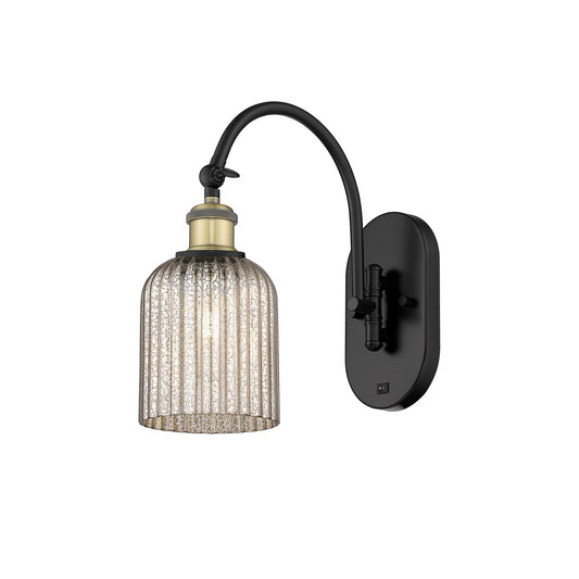 Innovations Bridal Veil 5in 1-Light Wall Sconce | Industrial Black Antique Brass and Mercury Glass | Bathroom & Hallway Accent | Model 918-1W-BAB-G559-5ME