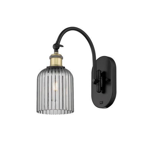 Innovations Bridal Veil 5in 1-Light Wall Sconce | Industrial Black Antique Brass and Light Smoke Glass | Bathroom & Hallway | Model 918-1W-BAB-G559-5SM