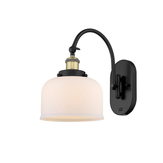 Innovations Bell 8in 1-Light Swing Arm Wall Sconce | Industrial Black Antique Brass and Matte White Glass | Bedroom & Living Room | Model 918-1W-BAB-G71