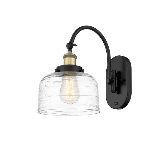 Innovations Bell 8in 1-Light Swing Arm Lamp | Industrial Black Antique Brass Steel and Clear Deco Swirl Glass | Bedroom & | Model 918-1W-BAB-G713-LED