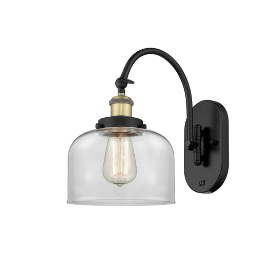 Innovations Franklin Restoration 8in 1-Light Swing Arm Lamp | Industrial Black Antique Brass and Clear Bell Glass | Living Room | Model 918-1W-BAB-G72-LED