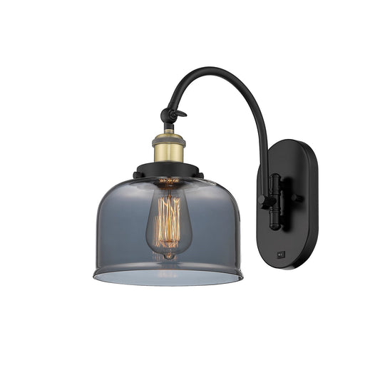 Innovations Bell 8in 1-Light Swing Arm Wall Sconce | Industrial Black Antique Brass and Light Smoke Glass | Bedroom Reading | Model 918-1W-BAB-G73-LED