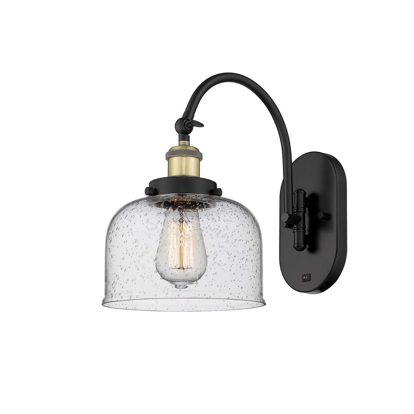 Innovations Bell 8in 1-Light Swing Arm Wall Sconce | Industrial Black Antique Brass and Seedy Glass | Bedroom Reading Light | Model 918-1W-BAB-G74