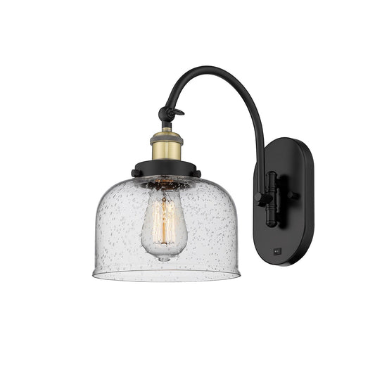 Innovations Bell 8in 1-Light Swing Arm Wall Sconce | Industrial Black Antique Brass and Seedy Glass | Bedroom Reading Light | Model 918-1W-BAB-G74