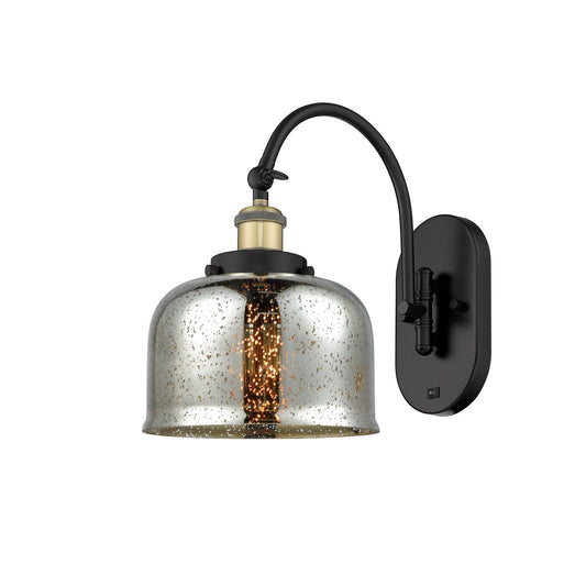 Innovations Bell 8in 1-Light Swing Arm Lamp | Traditional Farmhouse Black Antique Brass and Silver Plated Mercury Glass | Model 918-1W-BAB-G78-LED