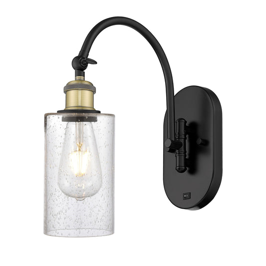 Innovations Clymer 1-Light 4in Wall Sconce | Industrial Black Antique Brass Steel and Seedy Glass | Bedroom & Hallway Accent Light | Model 918-1W-BAB-G804