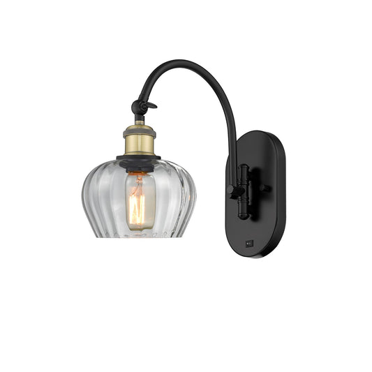 Innovations Fenton 1-Light 6.5in Wall Sconce | Industrial Black Antique Brass Steel and Clear Ribbed Glass | Bedroom & Hallway | Model 918-1W-BAB-G92