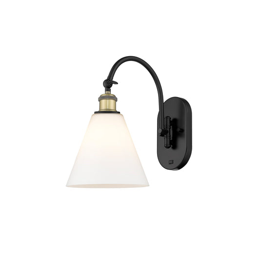 Innovations Berkshire Glass 1-Light 8in Wall Sconce | Industrial Black Antique Brass and Matte White Glass | Bathroom & Hallway | Model 918-1W-BAB-GBC-81