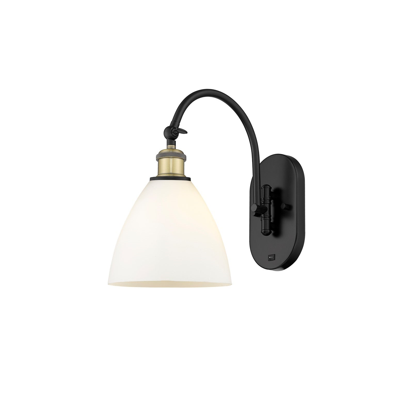 Innovations Bristol 7.5in 1-Light Wall Sconce | Industrial Black Antique Brass and Matte White Glass | Hallway & Bedroom Accent | Model 918-1W-BAB-GBD-751