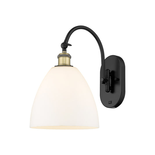 Innovations Bristol 9in 1-Light Wall Sconce | Industrial Black Antique Brass and Matte White Glass | Hallway & Bedroom Accent | Model 918-1W-BAB-GBD-91