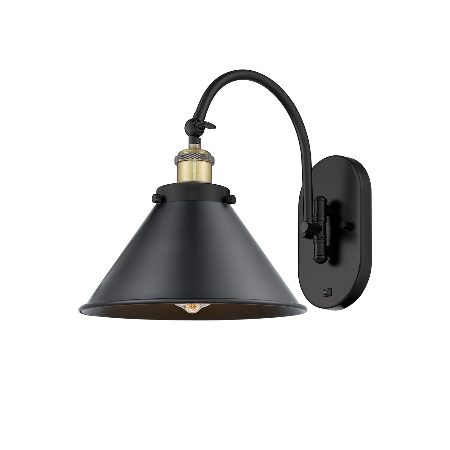 Innovations Briarcliff 10in 1-Light Swing Arm Lamp | Industrial Black Antique Brass and Matte Black Metal | Living Room & | Model 918-1W-BAB-M10-BK