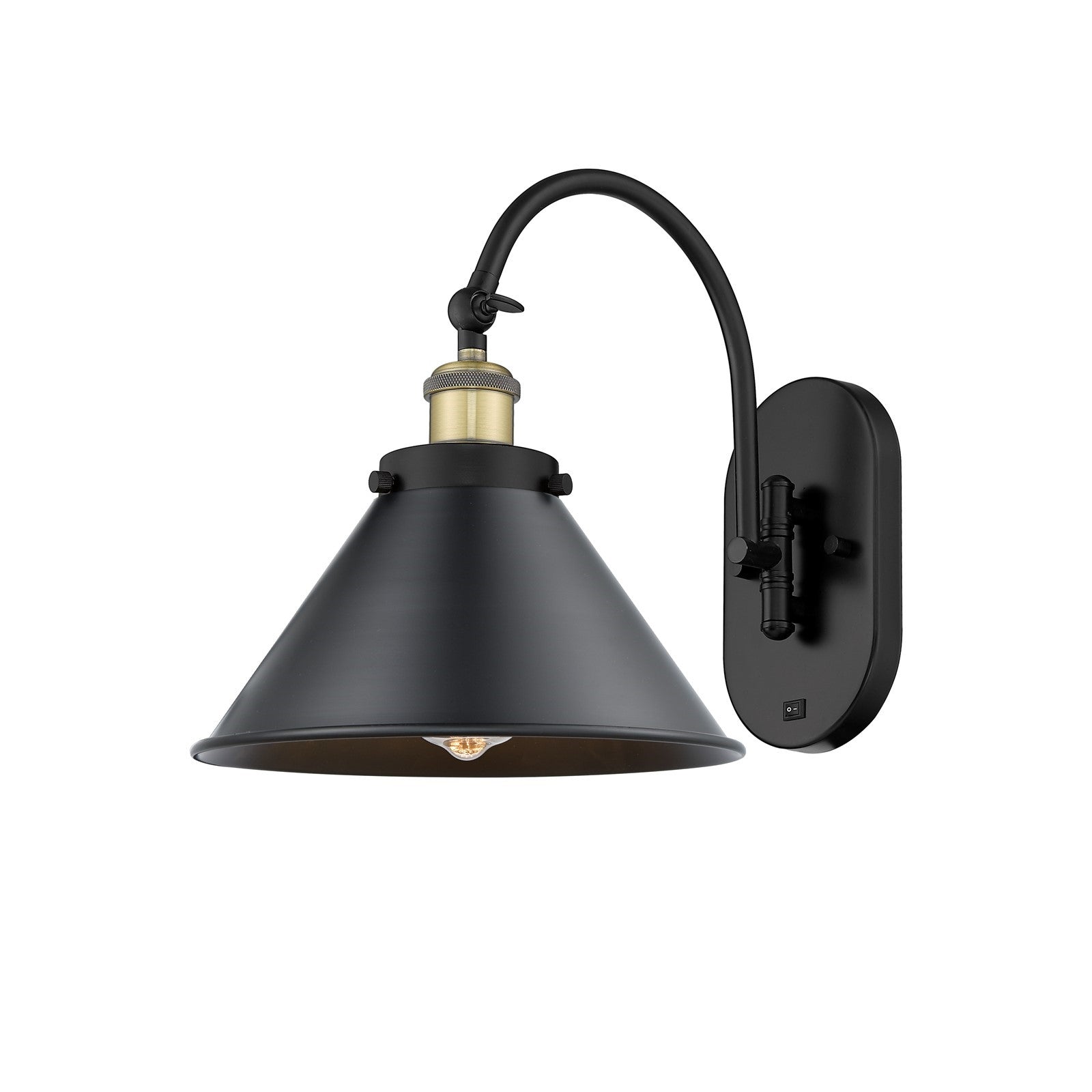 Innovations Briarcliff 10in 1-Light Swing Arm Lamp with LED | Industrial Black Antique Brass and Matte Black Metal | Living | Model 918-1W-BAB-M10-BK-LED