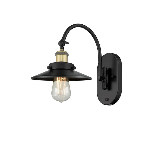 Innovations Railroad 8in 1-Light Swing Arm Wall Sconce | Industrial Black Antique Brass and Matte Black Metal Shade | Bedroom & | Model 918-1W-BAB-M6