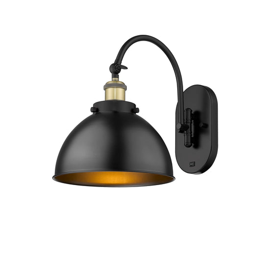 Innovations Ballston Urban 10in 1-Light Swing Arm Lamp | Industrial Black Antique Brass and Matte Black Metal Shade | Bedroom | Model 918-1W-BAB-MFD-10-BK