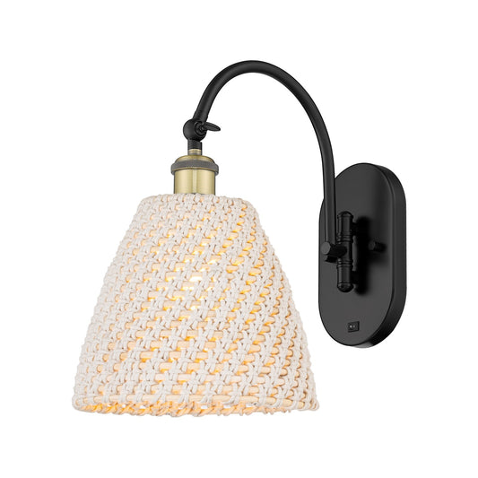 Innovations Bristol Natural 9in 1-Light Wall Sconce | Industrial Black Antique Brass and Natural Fiber Shade | Hallway & | Model 918-1W-BAB-NBD-9-NAT