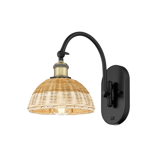 Innovations Bristol Natural II 7.5in 1-Light Wall Sconce | Industrial Black Antique Brass and Natural Fiber Shade | Model 918-1W-BAB-NBD2-75-NAT