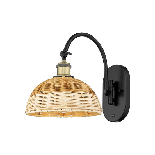 Innovations Bristol Natural II 9in 1-Light Wall Sconce | Industrial Black Antique Brass and Natural Fiber Shade | Entryway & | Model 918-1W-BAB-NBD2-9-NAT