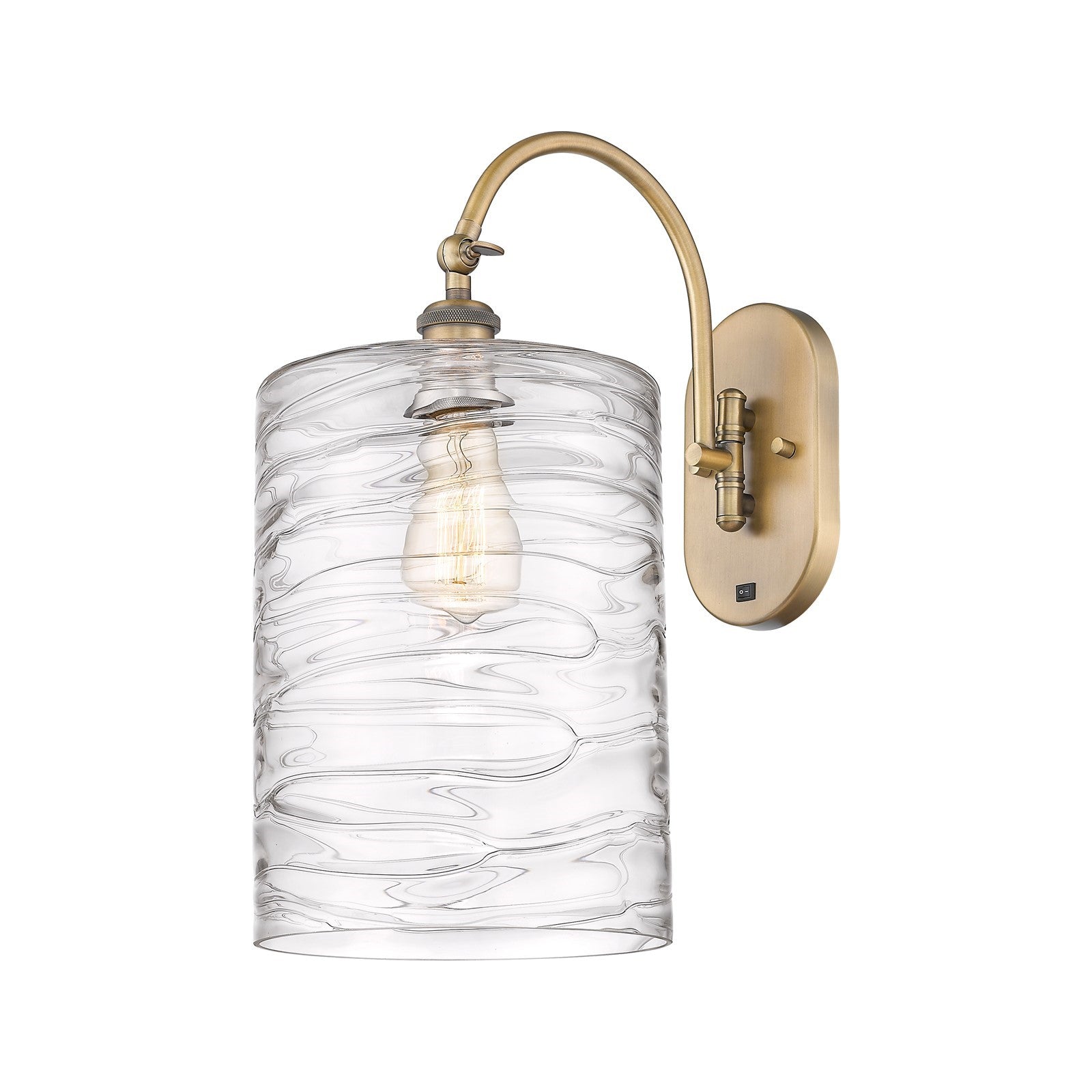 Innovations Cobbleskill 9in 1-Light Wall Sconce | Industrial Brushed Brass and Deco Swirl Glass | Bedroom & Hallway Accent | Model 918-1W-BB-G1113-L