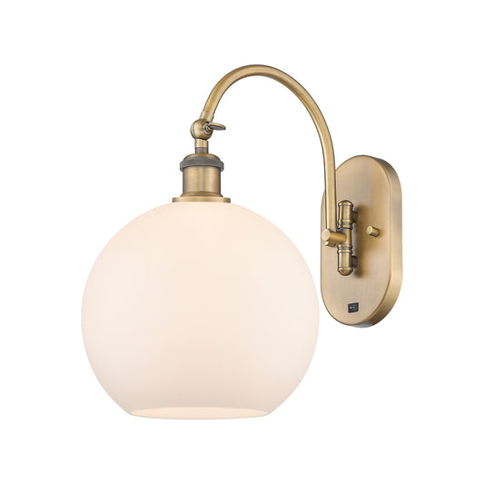 Innovations Athens 10in 1-Light Wall Sconce | Brushed Brass Steel and Matte White Glass | Bedroom & Hallway Accent | 10 x 16 in | Model 918-1W-BB-G121-10