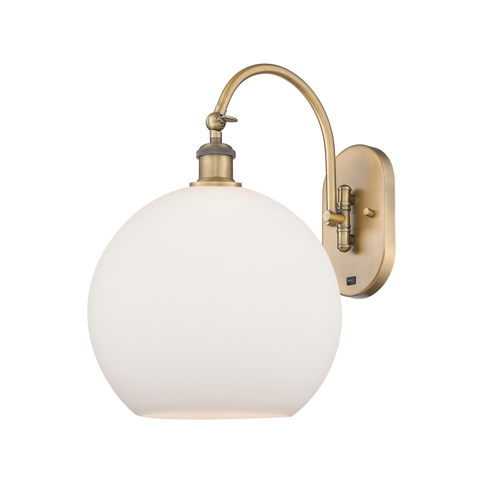 Innovations Athens 11.75in 1-Light Wall Sconce | Brushed Brass Steel and Matte White Glass | Bedroom & Hallway Accent | Model 918-1W-BB-G121-12