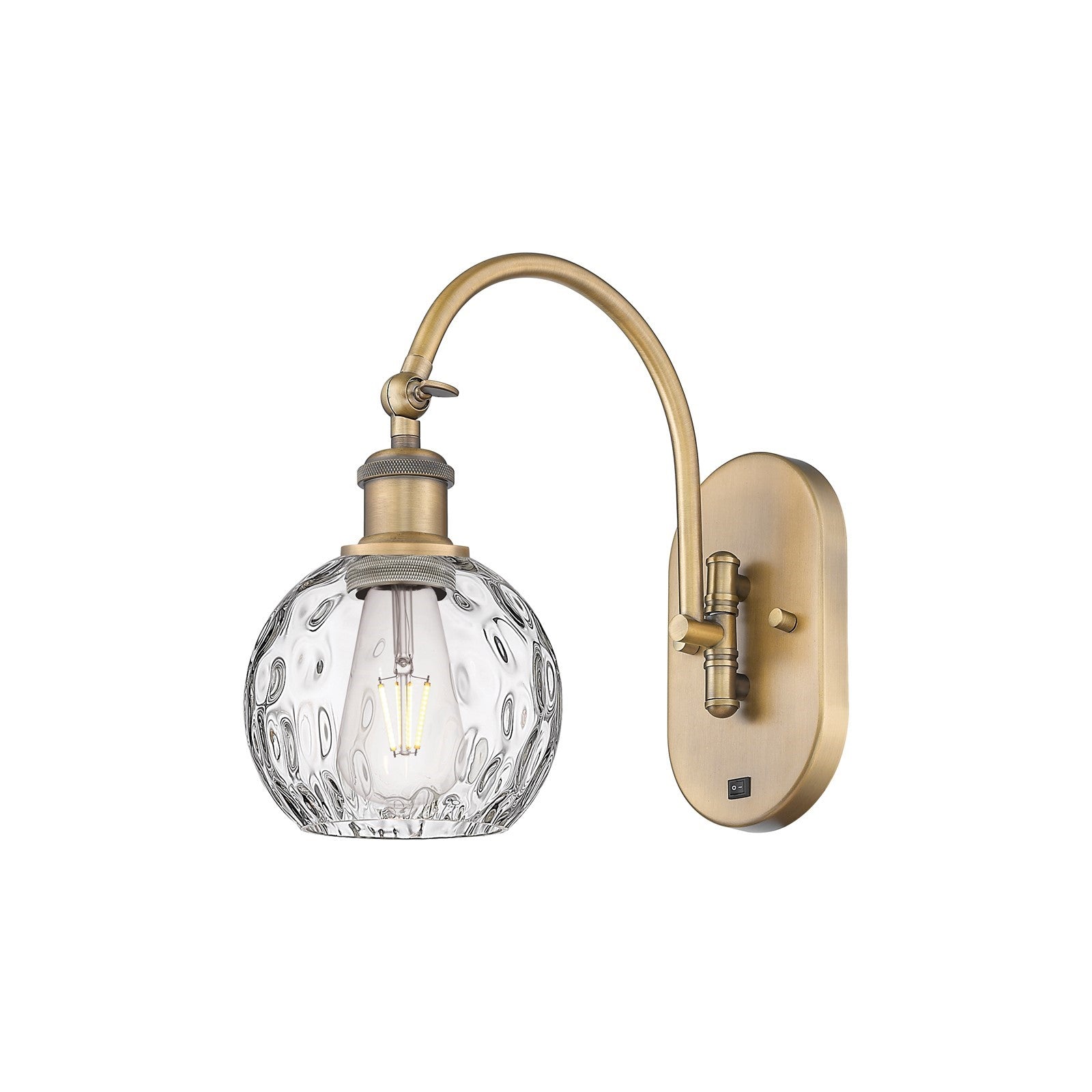 Innovations Athens Water Glass 6in 1-Light Wall Sconce | Industrial Brushed Brass and Clear Water Glass | Bedroom & Hallway | Model 918-1W-BB-G1215-6