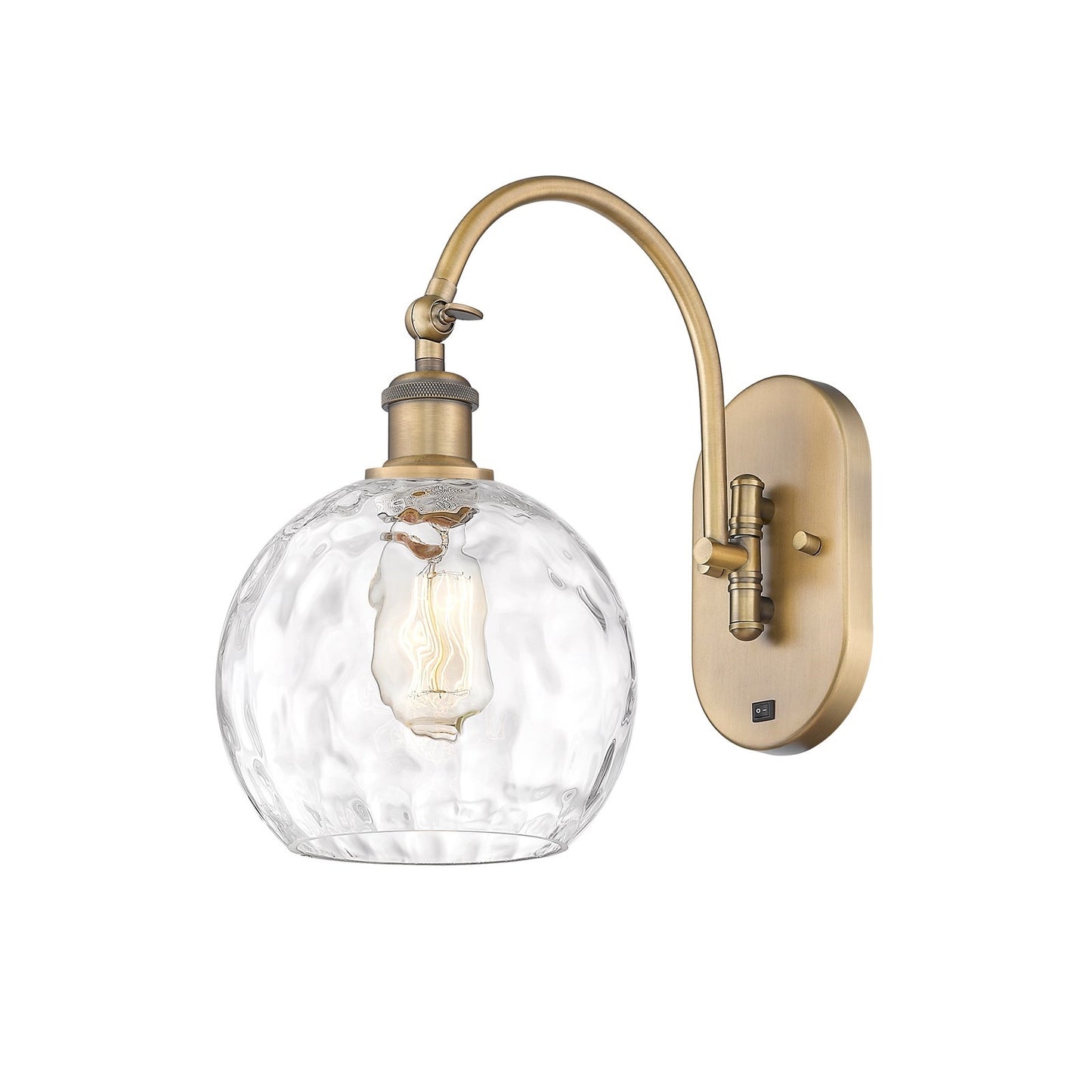 Innovations Athens Water Glass 8in 1-Light Wall Sconce | Industrial Brushed Brass and Clear Water Glass | Bedroom & Hallway | Model 918-1W-BB-G1215-8