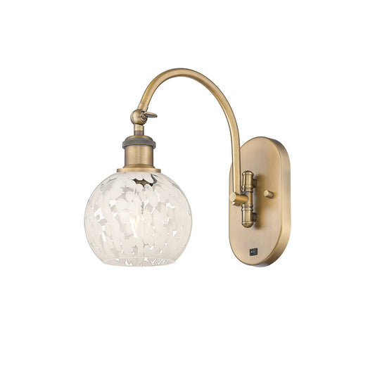 Innovations Ballston 6in 1-Light Wall Sconce | Industrial Brushed Brass and White Mouchette Glass | Bathroom & Hallway Accent | Model 918-1W-BB-G1216-6WM