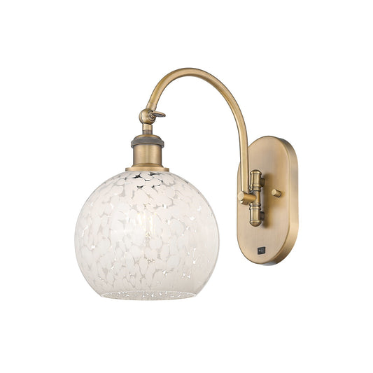 Innovations White Mouchette 8in 1-Light Wall Sconce | Industrial Brushed Brass Steel and White Mouchette Glass | Bedroom & | Model 918-1W-BB-G1216-8WM