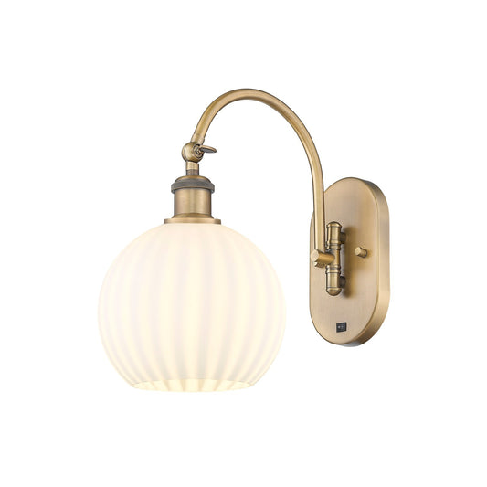 Innovations Lighting Ballston 8in 1-Light Wall Sconce | Industrial Brushed Brass and White Venetian Glass | Hallway & Bathroom | Model 918-1W-BB-G1217-8WV