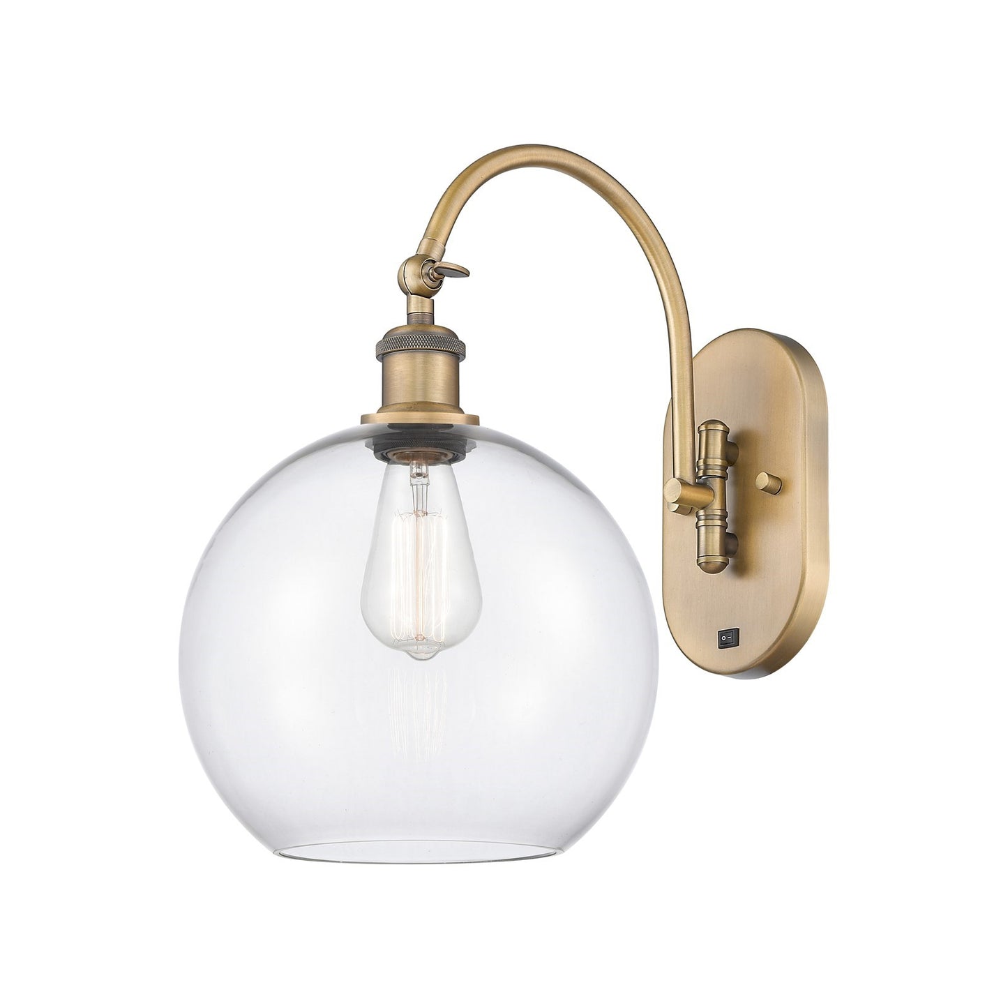 Innovations Athens 10in 1-Light Wall Sconce | Industrial Brushed Brass and Clear Glass | Bedroom & Hallway Accent | 10 x 16 in | Model 918-1W-BB-G122-10