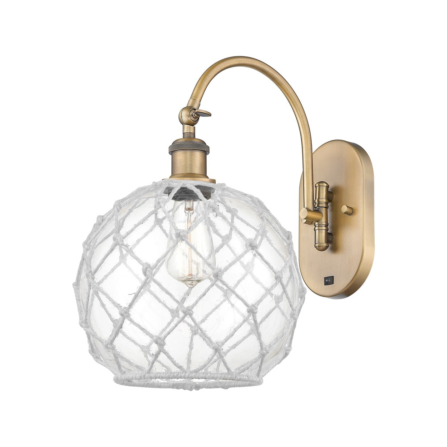 Innovations Farmhouse Rope 10in 1-Light Wall Sconce | Industrial Brushed Brass and Clear Glass with White Rope | Hallway & | Model 918-1W-BB-G122-10RW
