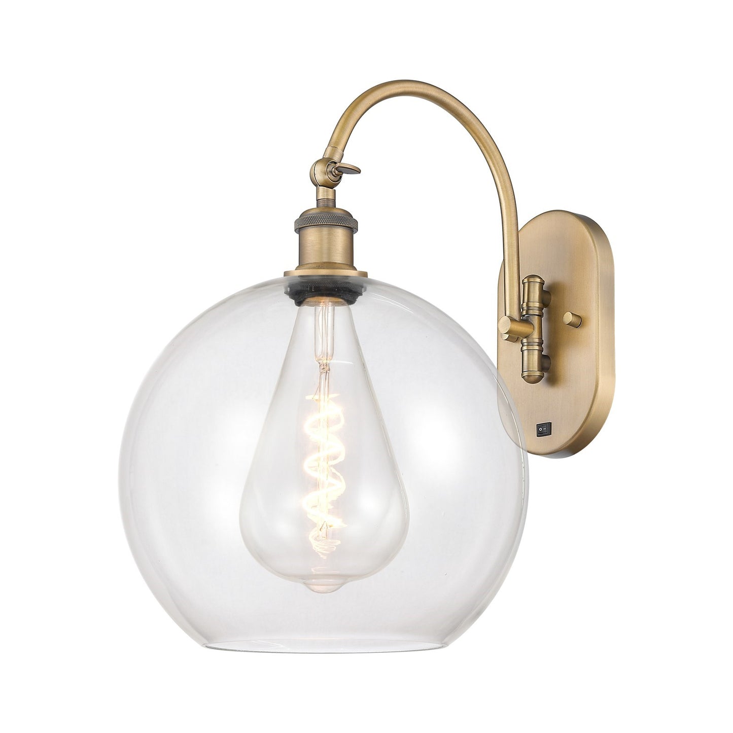 Innovations Athens 12in 1-Light Wall Sconce | Industrial Brushed Brass and Clear Glass | Hallway & Bedroom Accent | 12 x 18 in | Model 918-1W-BB-G122-12