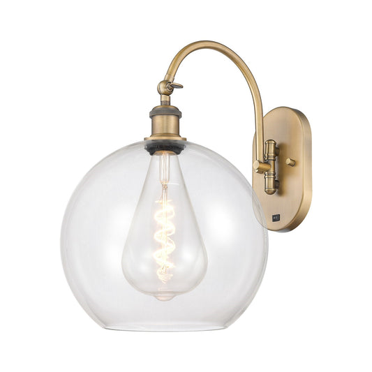 Innovations Athens 12in 1-Light Wall Sconce | Industrial Brushed Brass and Clear Glass | Hallway & Bedroom Accent | 12 x 18 in | Model 918-1W-BB-G122-12