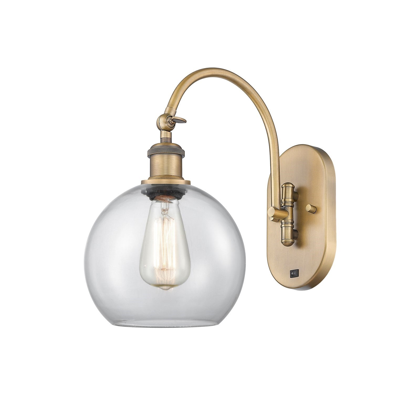 Innovations Athens 8in 1-Light Wall Sconce | Industrial Brushed Brass Steel and Clear Glass | Bedroom & Hallway Accent | Model 918-1W-BB-G122-8