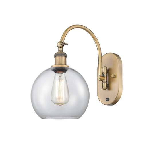 Innovations Athens 8in 1-Light Wall Sconce | Industrial Brushed Brass Steel and Clear Glass | Bedroom & Hallway Accent | Model 918-1W-BB-G122-8