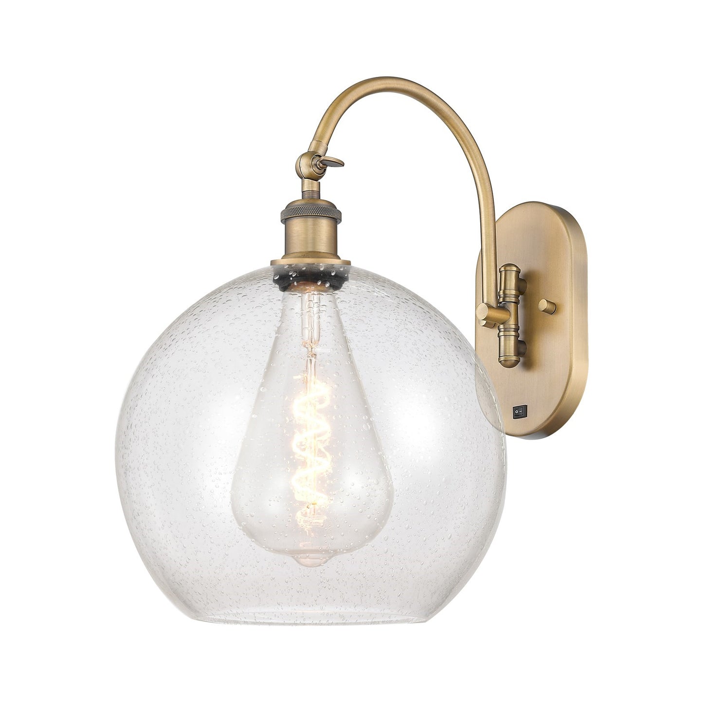 Innovations Athens 11.75in 1-Light Wall Sconce | Industrial Brushed Brass and Seedy Glass | Bathroom & Living Room Accent | Model 918-1W-BB-G124-12