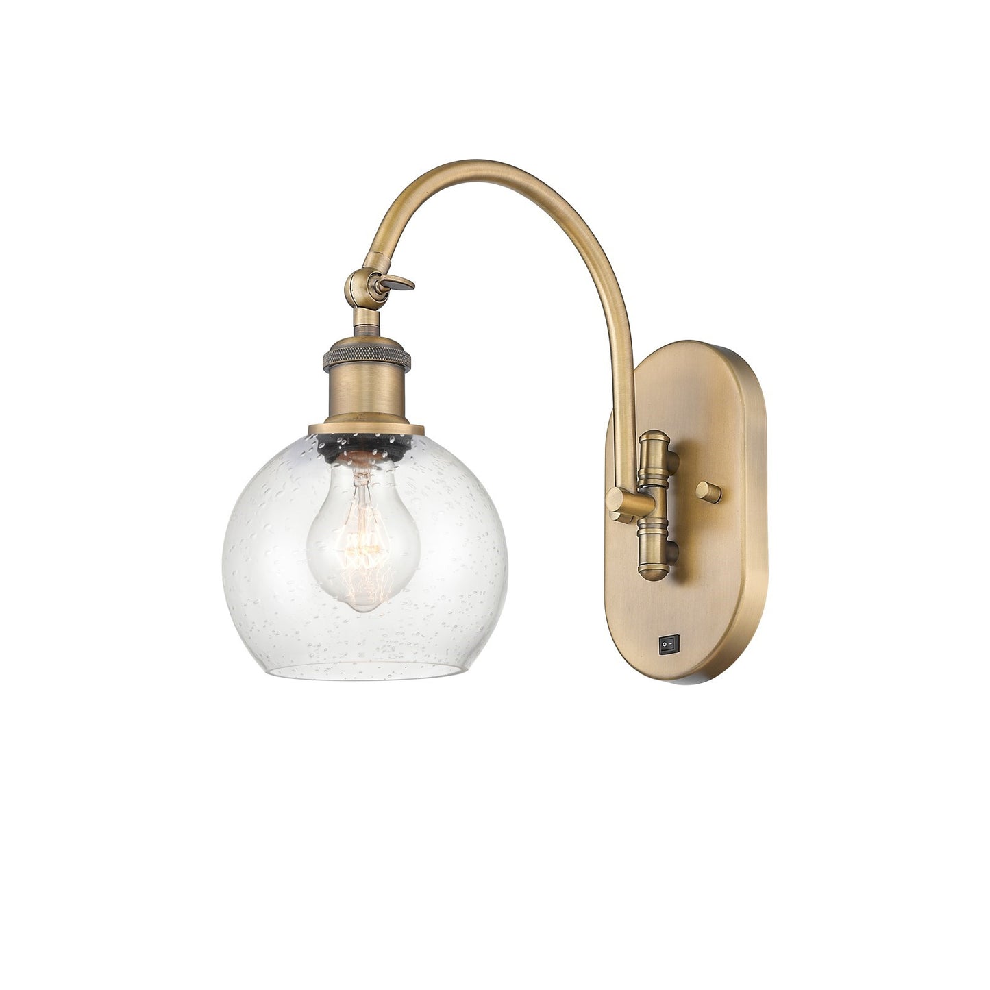 Innovations Athens 5.88in 1-Light Wall Sconce | Industrial Brushed Brass and Seedy Glass | Hallway & Bathroom Accent | Model 918-1W-BB-G124-6