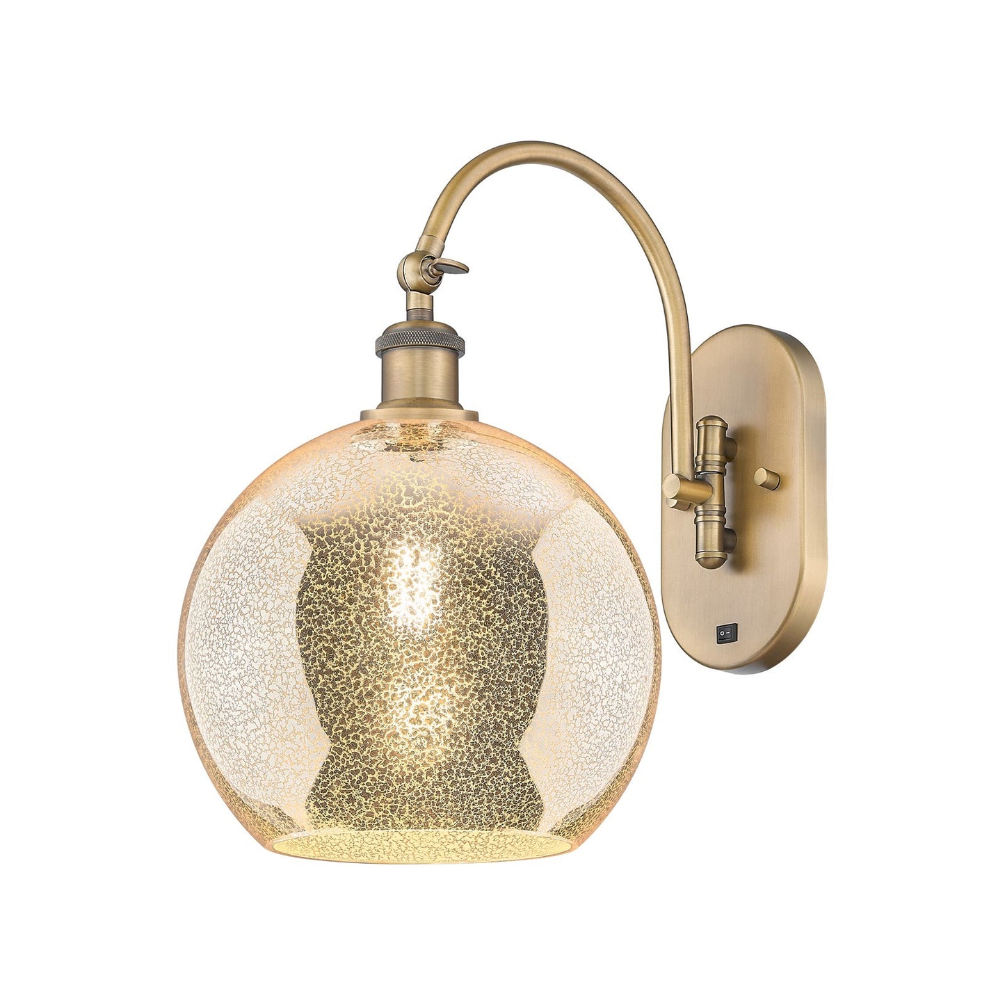 Innovations Athens 10in 1-Light Wall Sconce | Industrial Brushed Brass Steel and Mercury Glass Globe | Hallway & Bedroom Accent | Model 918-1W-BB-G128-10