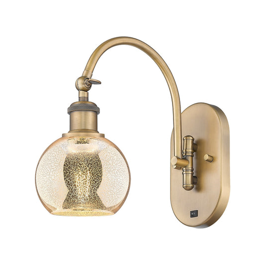 Innovations Athens 6in 1-Light Wall Sconce | Industrial Brushed Brass Steel and Mercury Glass Globe | Hallway & Bedroom Accent | Model 918-1W-BB-G128-6