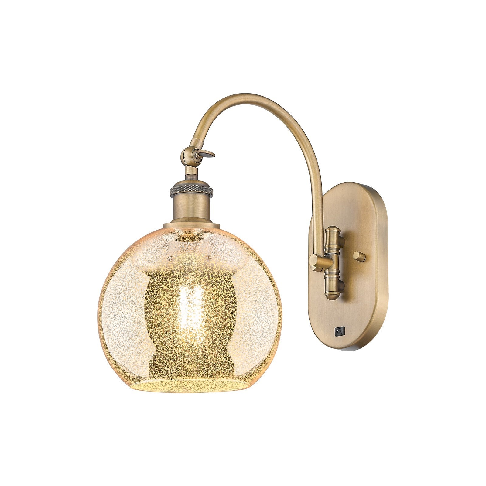 Innovations Athens 8in 1-Light Wall Sconce | Industrial Brushed Brass Steel and Mercury Glass | Bedroom & Hallway Accent Light | Model 918-1W-BB-G128-8