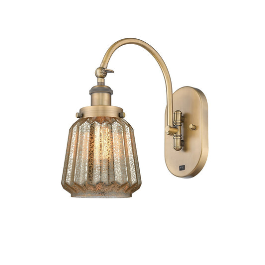 Innovations Chatham 7in 1-Light Swing Arm Lamp | Industrial Brushed Brass Steel and Mercury Ribbed Glass | Bedroom & Living Room | Model 918-1W-BB-G146