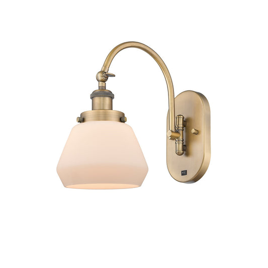 Innovations Fulton 7in 1-Light Swing Arm Lamp | Industrial Brushed Brass Steel and Matte White Frosted Glass | Bedroom & Living | Model 918-1W-BB-G171
