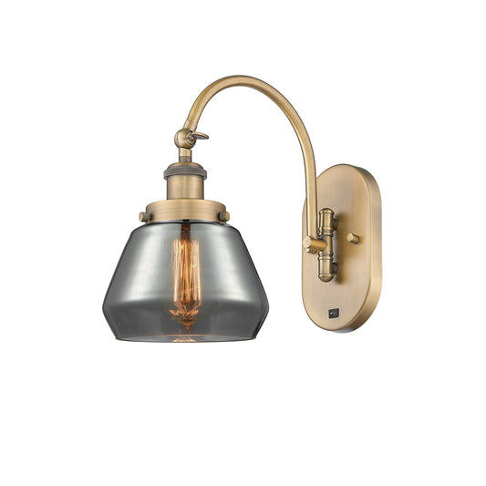 Innovations Fulton 7in 1-Light Swing Arm Lamp | Industrial Brushed Brass Steel and Light Smoke Glass | Bedroom & Living Room | Model 918-1W-BB-G173-LED