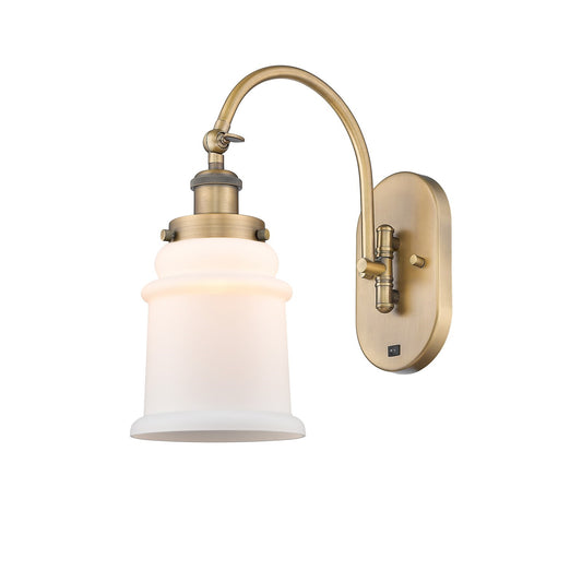 Innovations Canton 6.5in 1-Light Swing Arm Lamp | Industrial Brushed Brass Steel and Matte White Frosted Glass | Bedroom & | Model 918-1W-BB-G181-LED