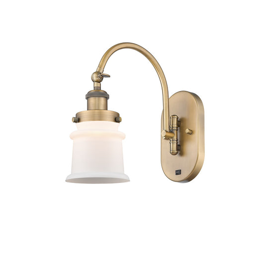 Innovations Canton 7in 1-Light Swing Arm Wall Sconce | Industrial Brushed Brass and Matte White Frosted Glass | Bedroom & | Model 918-1W-BB-G181S-LED