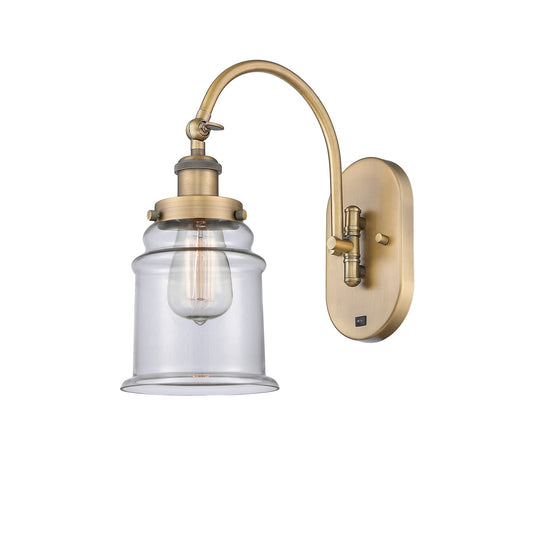 Innovations Canton 7in 1-Light Swing Arm Wall Sconce | Industrial Brushed Brass and Clear Glass | Bedroom & Living Room Reading | Model 918-1W-BB-G182-LED