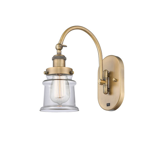 Innovations Canton 1-Light Swing Arm Wall Sconce | Industrial Brushed Brass Steel and Clear Glass | Bedroom & Living Room | Model 918-1W-BB-G182S-LED