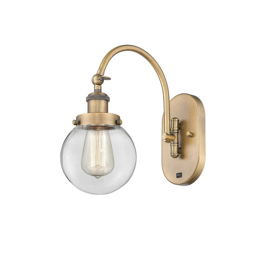 Innovations Beacon 6in 1-Light Swing Arm Lamp | Industrial Brushed Brass Steel and Clear Glass | Bedroom & Living Room | Model 918-1W-BB-G202-6-LED